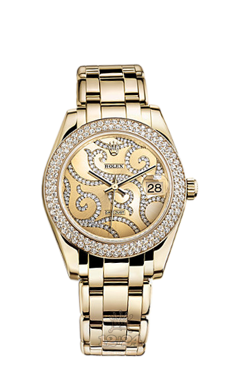 Rolex Pearlmaster Watch 81338-0107 34 mm Yellow gold Case Golden Dial