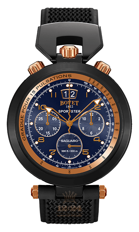Bovet Sportster Watch SP0452-MA 46 mm Stainless steel Pink gold DLC coating Case Dark blue Dial