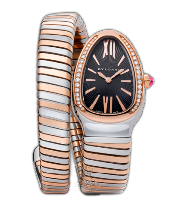 Bvlgari Serpenti Watch 102098 SP35BSPGD.1T 35 mm Steel / Pink gold Case Black Dial