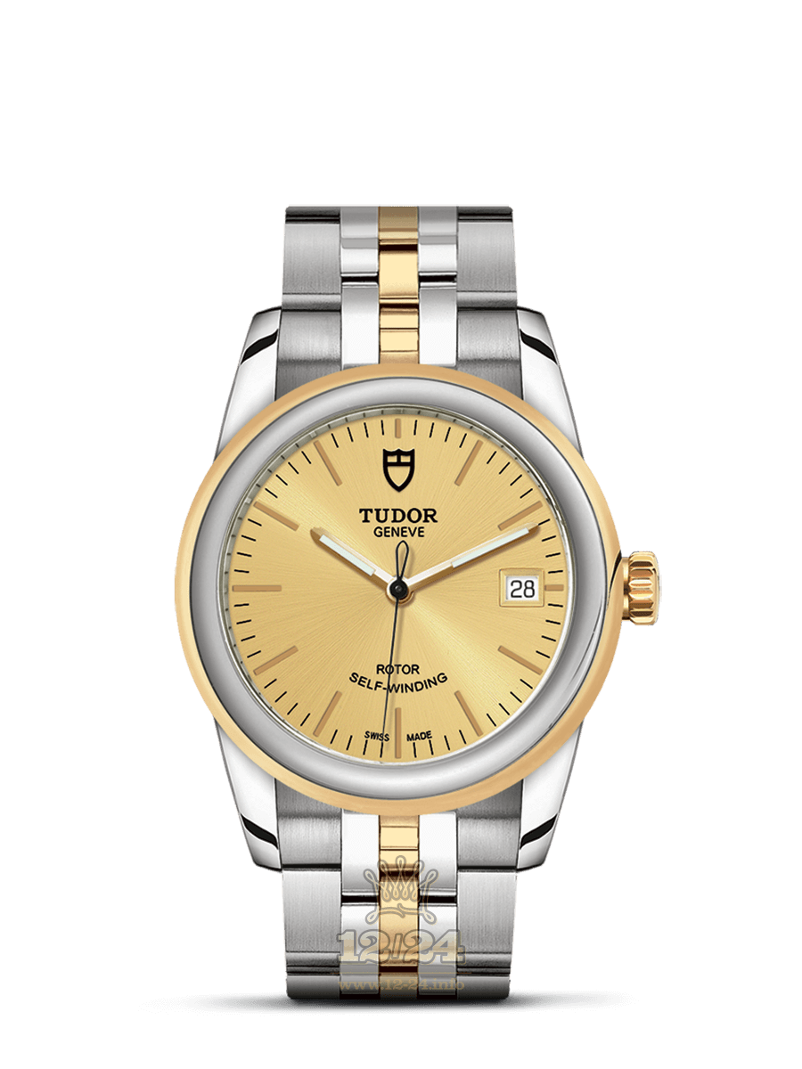 Tudor Glamour Watch M55003-0005 36 mm Stainless steel Yellow gold Case Golden Dial