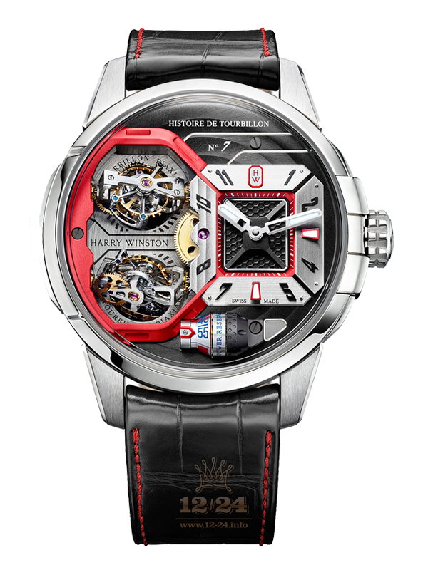 Harry Winston Histoire de Tourbillon Watch HCOMDT51WW002 51 mm White gold Case Silver Red Dial