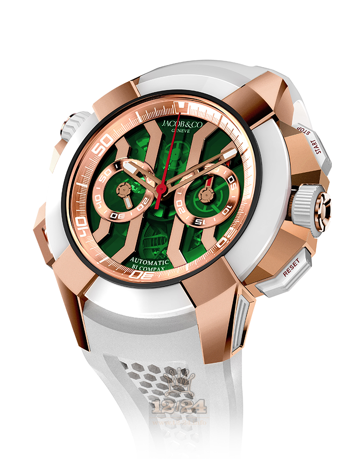 Jacob & Co Gents Collection Watch EX300.40.SP.GN.A 47 mm Pink gold Rubber Ceramics Case Green Dial