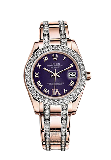Rolex Pearlmaster Watch 81285-0046 34 mm Pink gold Case Purple Dial