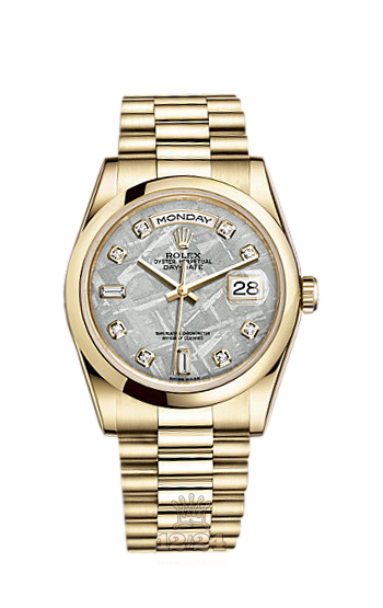 Rolex Day-Date Watch 118208-0119 36 mm Yellow gold Case Gray Silver Dial