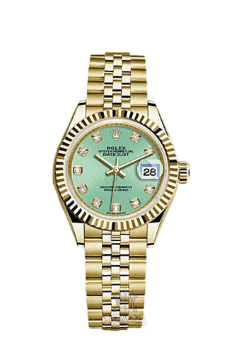 Rolex Datejust Watch 279178-0028 28 mm Yellow gold Case White Green Dial