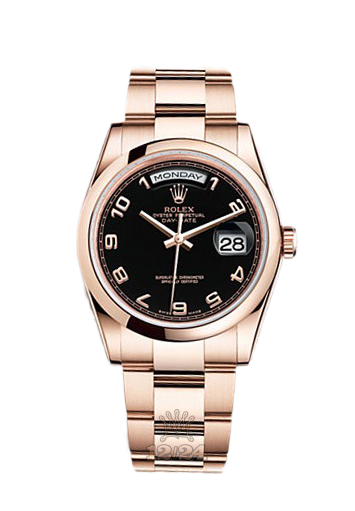 Rolex Day-Date Watch 118205f-0059 36 mm Pink gold Case Black Dial