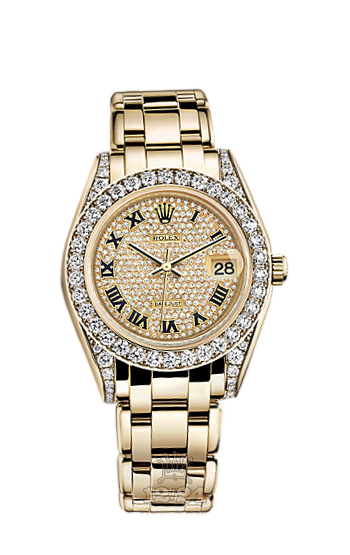 Rolex Pearlmaster Watch 81158-0015 34 mm Yellow gold Case Silver Golden Dial