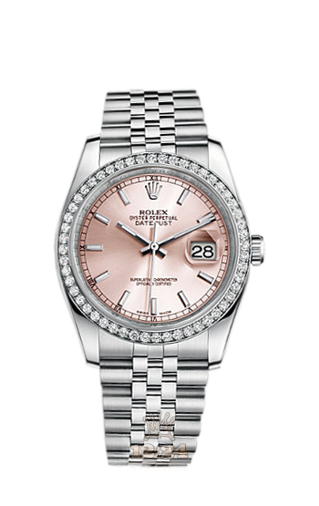 Rolex Datejust Watch 116244-0050 36 mm Steel / White gold Case Pink Dial