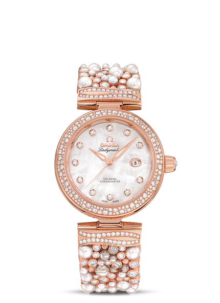 Omega Ladymatic Watch 425.65.34.20.55.008 34 mm Pink gold Case White Dial