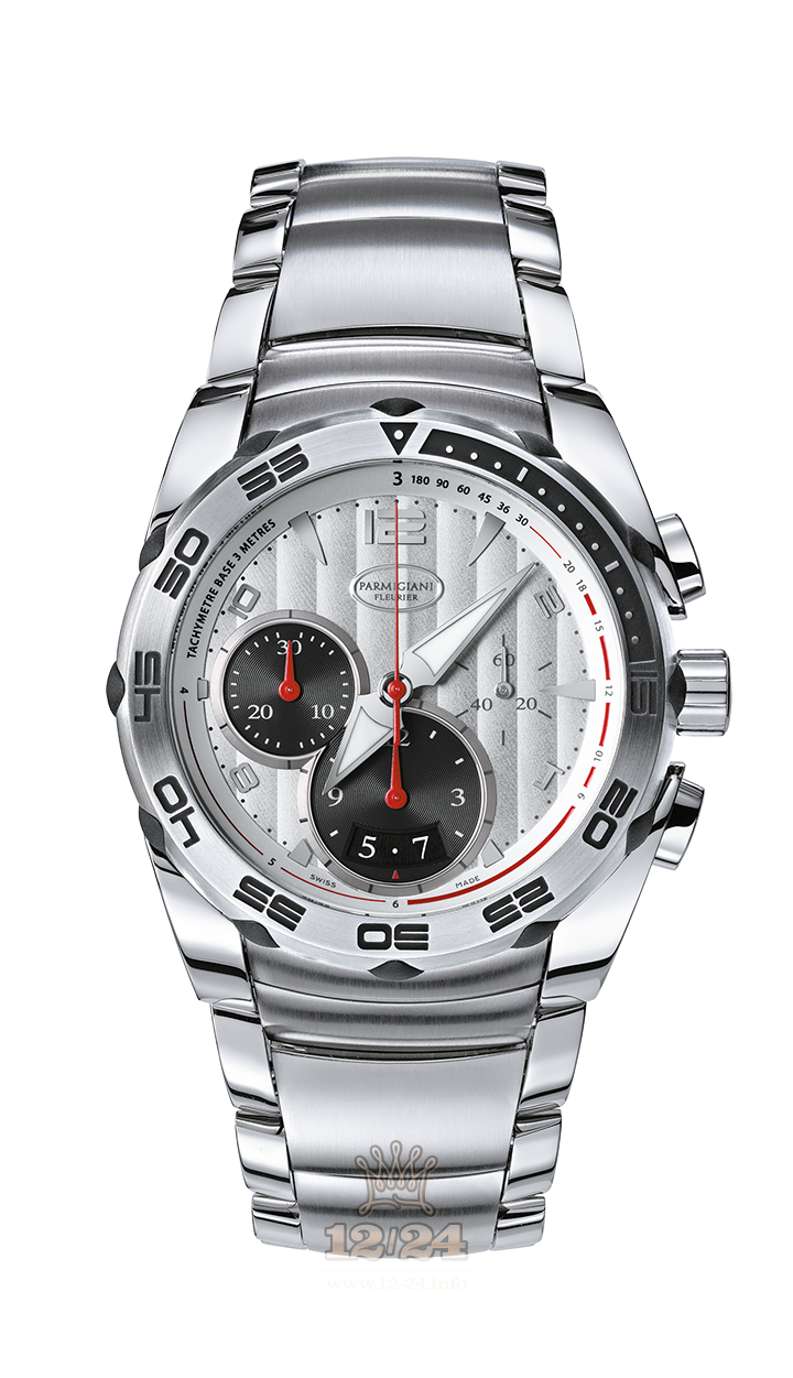 Parmigiani Fleurier Pershing Watch PFC528-0010100-B00102 Stainless steel Case Black Silver Dial