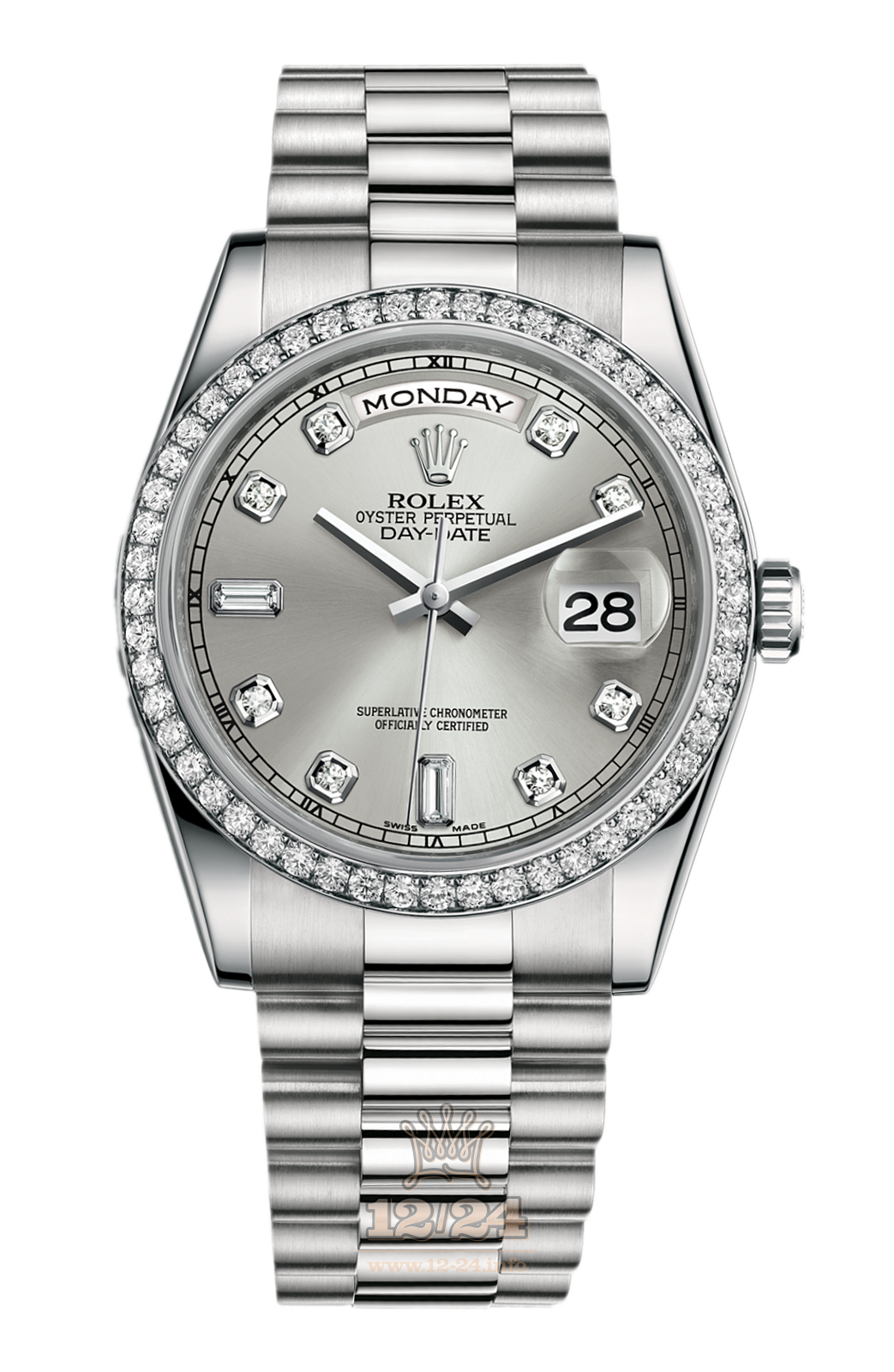 Rolex Day-Date Watch 118346-0024 36 mm Platinum Case Silver Dial