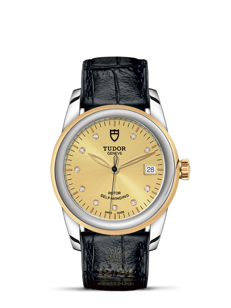 Tudor Glamour Watch M55003-0051 36 mm Stainless steel Yellow gold Case Golden Dial