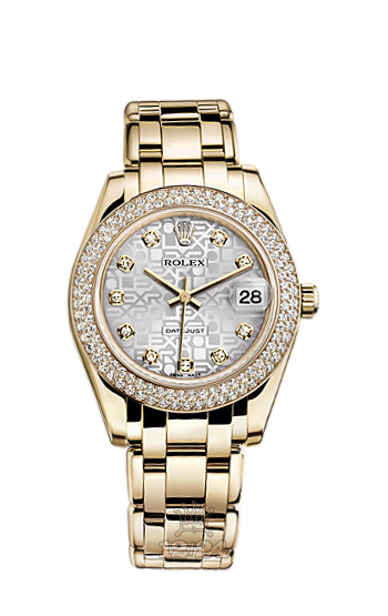 Rolex Pearlmaster Watch 81338-0027 34 mm Yellow gold Case Silver Dial