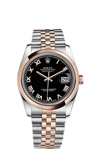 Rolex Datejust Watch 116201-0073 36 mm Steel / Pink gold Case Black Dial