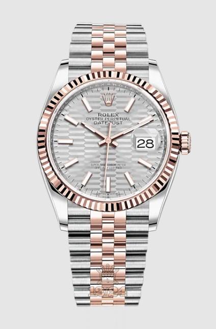 Rolex Datejust Watch 126231-0033 36 mm Stainless steel Pink gold Case Gray Silver Dial