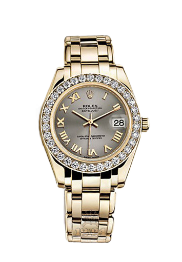 Rolex Pearlmaster Watch 81298-0057 34 mm Yellow gold Case Gray Silver Dial