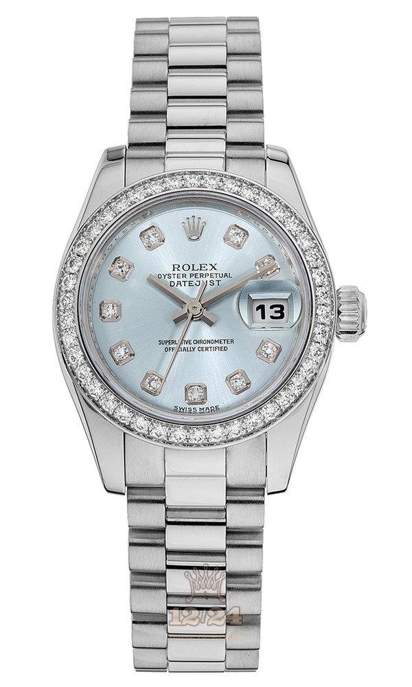 Rolex Lady-Datejust Watch 179136-0017 26 mm Platinum Case Silver Blue Dial