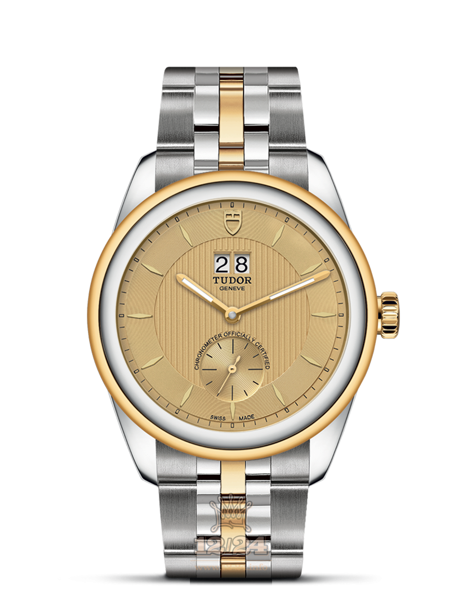 Tudor Glamour Watch M57103-0003 42 mm Stainless steel Yellow gold Case Golden Dial