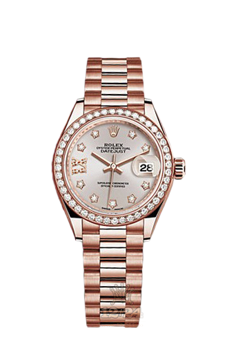 Rolex Datejust Watch 279135rbr-0003 28 mm Pink gold Case Silver Dial