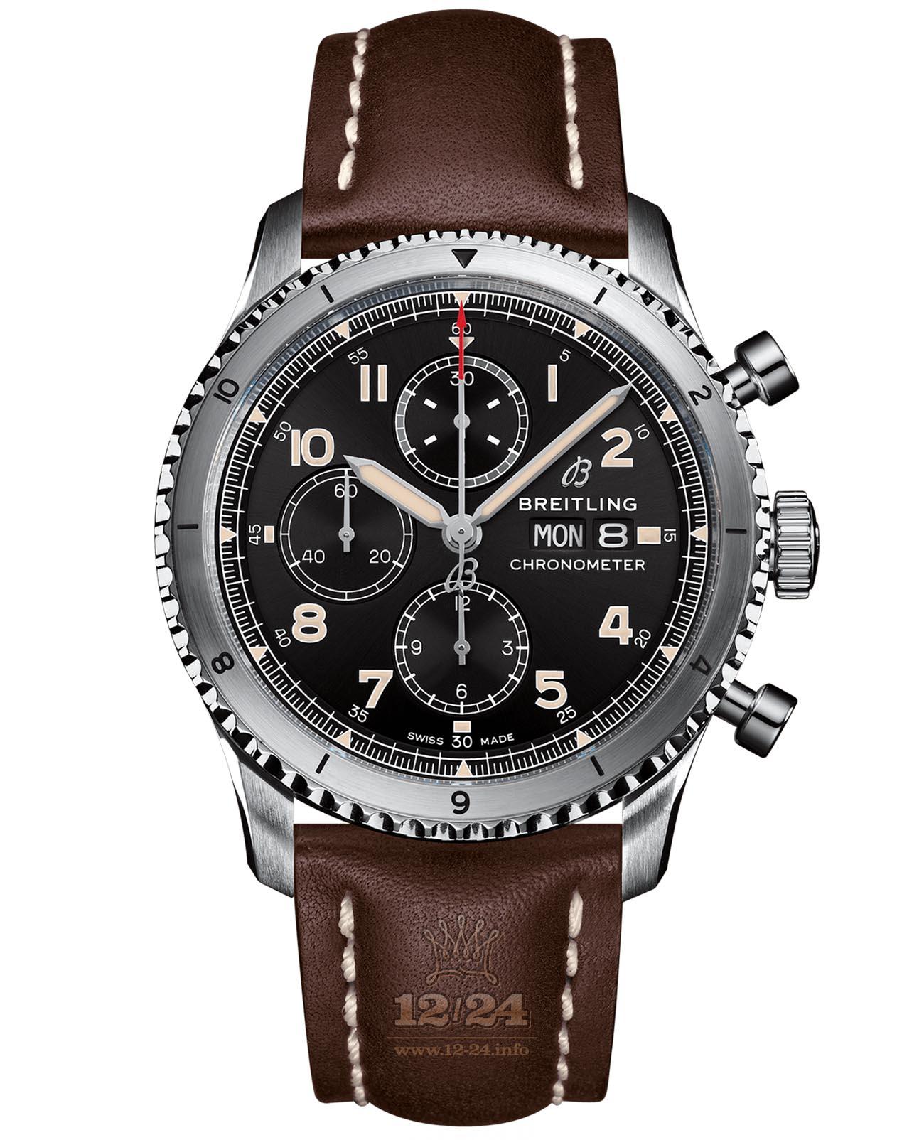 Breitling Classic AVI Watch A13316101B1X4 43 mm Stainless steel Case Black Dial