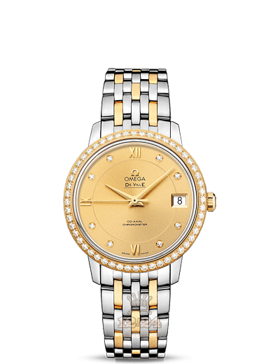 Omega Prestige Watch 424.25.33.20.58.001 33 mm Steel / Yellow gold Case Golden Dial