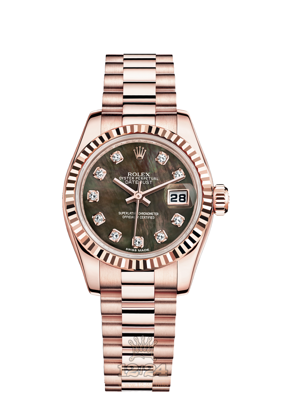 Rolex Lady-Datejust Watch 179175f-0001 26 mm Pink gold Case Black Dial
