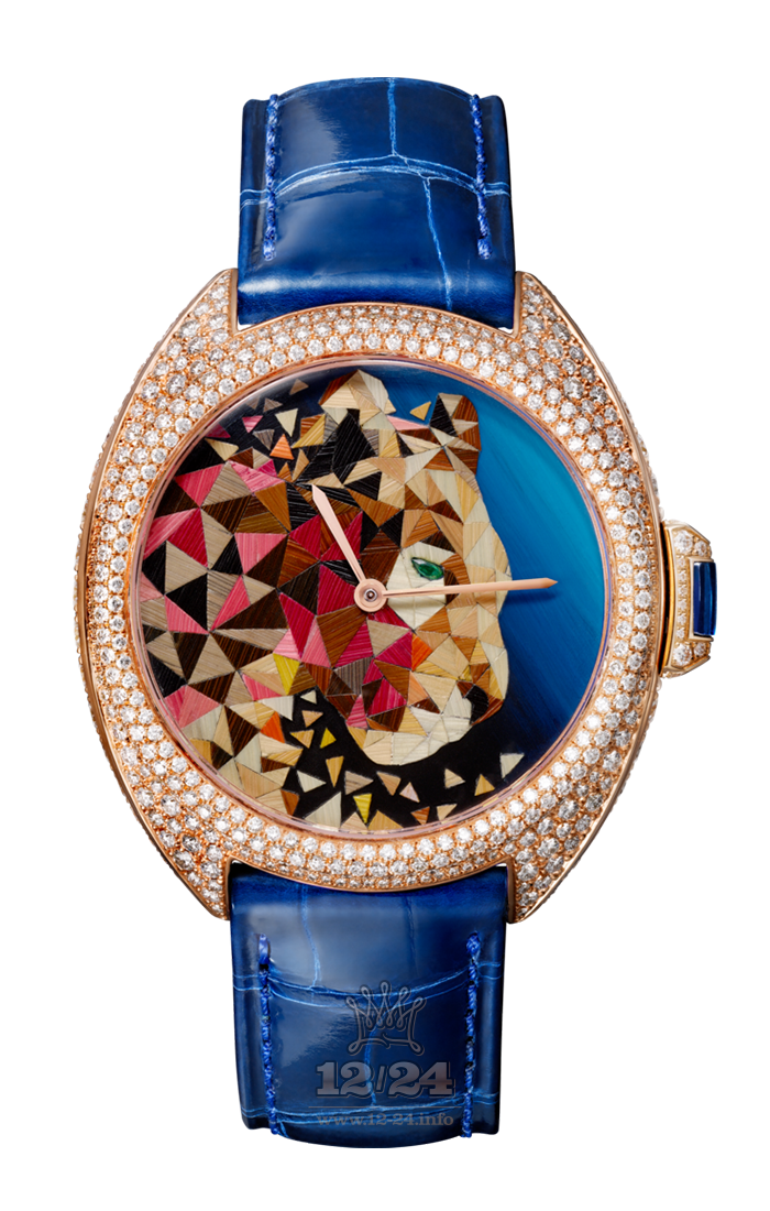 Cartier Cle de Cartier Watch straw-mosaic-marquetry 40 mm Pink gold Case Painted Dial