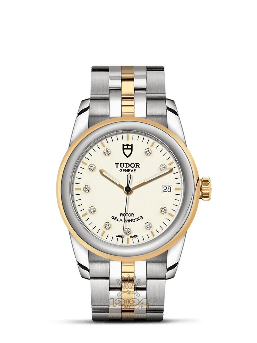 Tudor Glamour Watch M55003-0083 36 mm Stainless steel Yellow gold Case White Dial