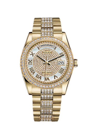 Rolex Day-Date Watch 118348-0076 36 mm Yellow gold Case Silver Golden Dial