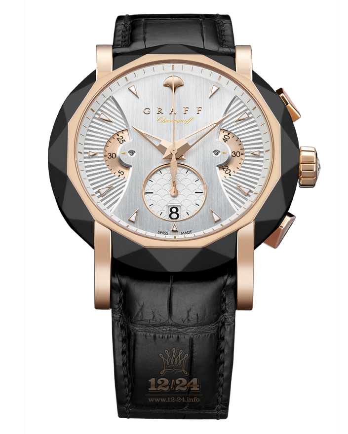 Graff ChronoGraff Watch CG45DLCPGW3 45 mm Pink gold DLC coating Case White Dial