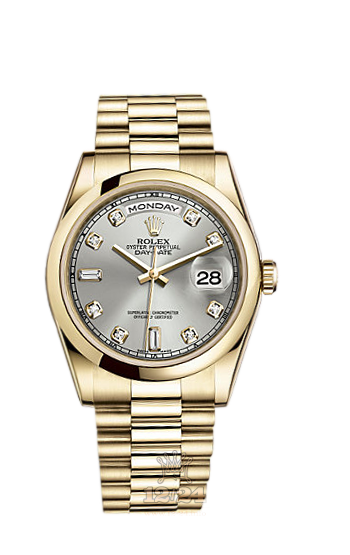 Rolex Day-Date Watch 118208-0108 36 mm Yellow gold Case Silver Dial