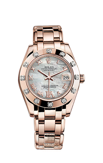 Rolex Pearlmaster Watch 81315-0002 34 mm Pink gold Case White Dial