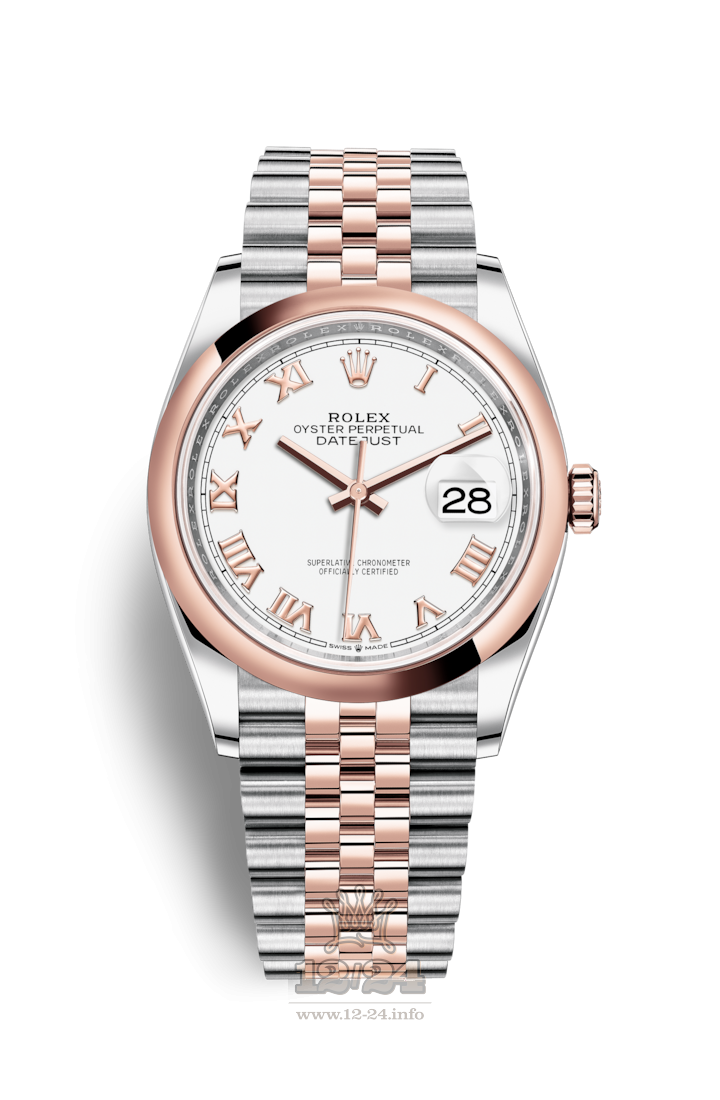 Rolex Datejust Watch 126201-0015 36 mm Steel / Pink gold Case White Dial