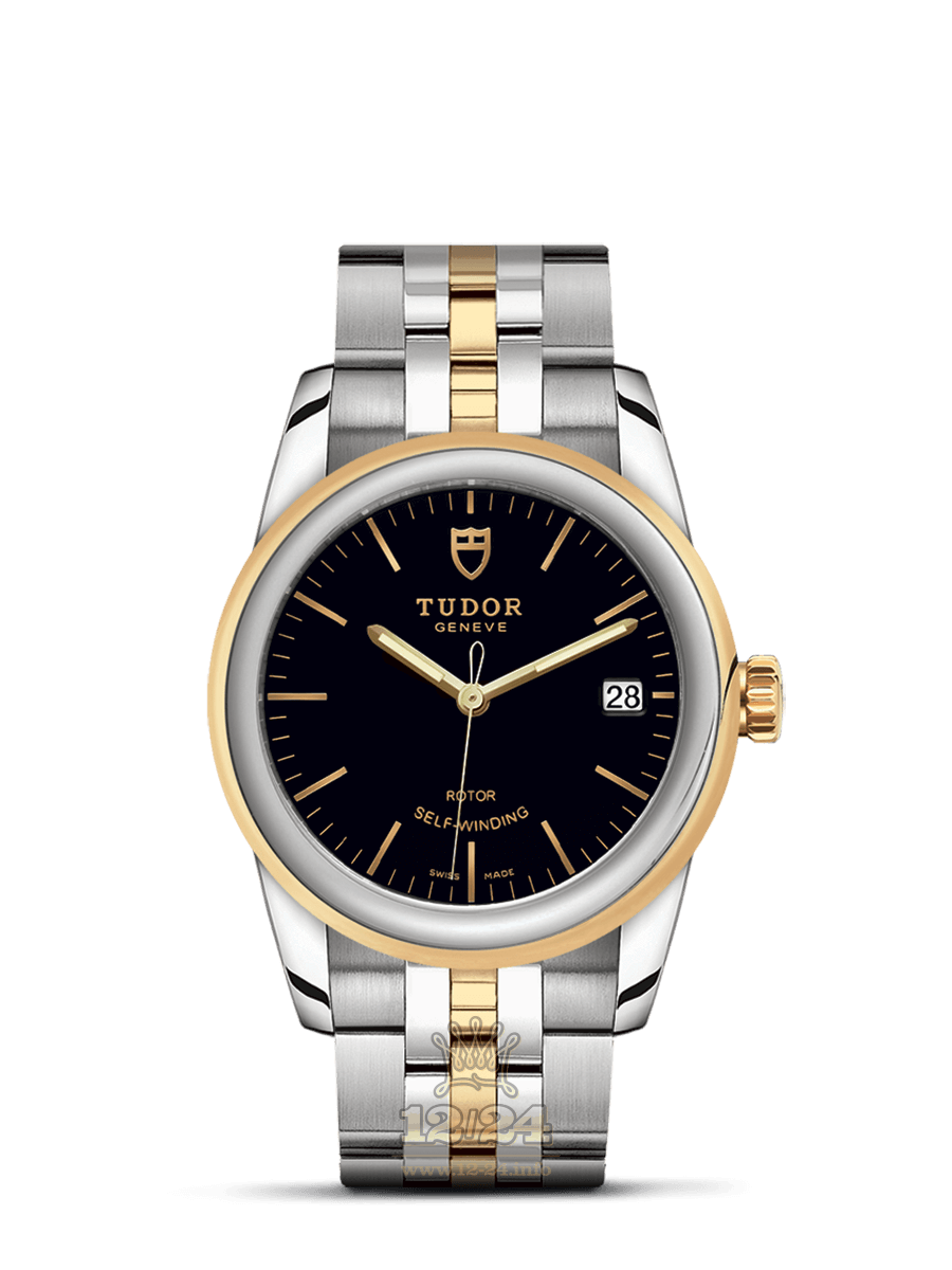 Tudor Glamour Watch M55003-0007 36 mm Stainless steel Yellow gold Case Black Dial