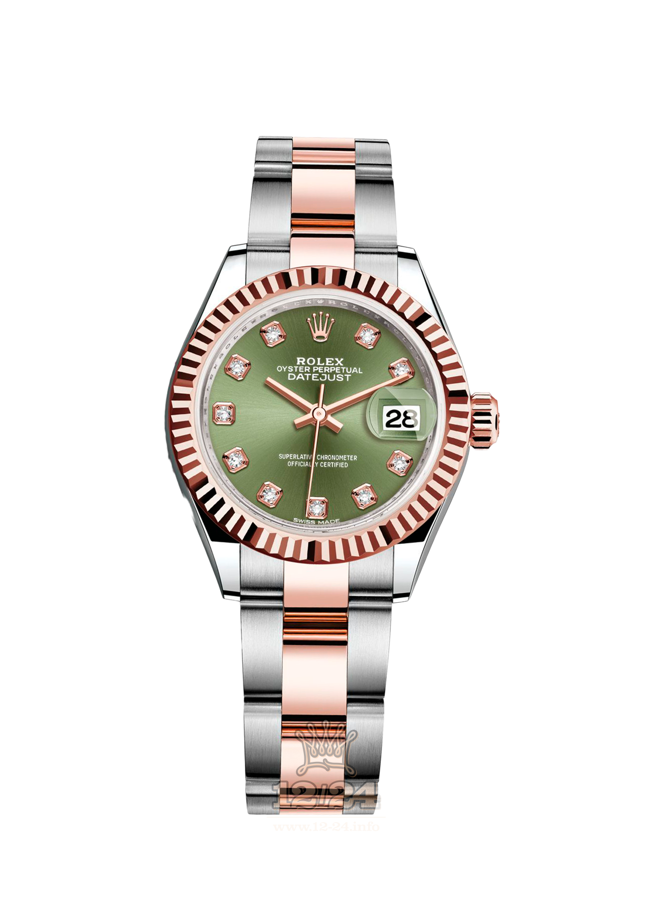 Rolex Datejust Watch 279171-0008 28 mm Steel / Pink gold Case Green Dial