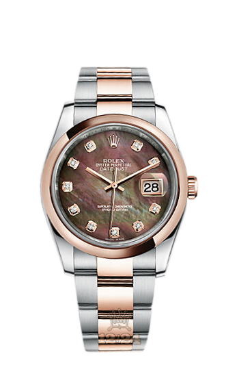 Rolex Datejust Watch 116201-0079 36 mm Steel / Pink gold Case Black Dial