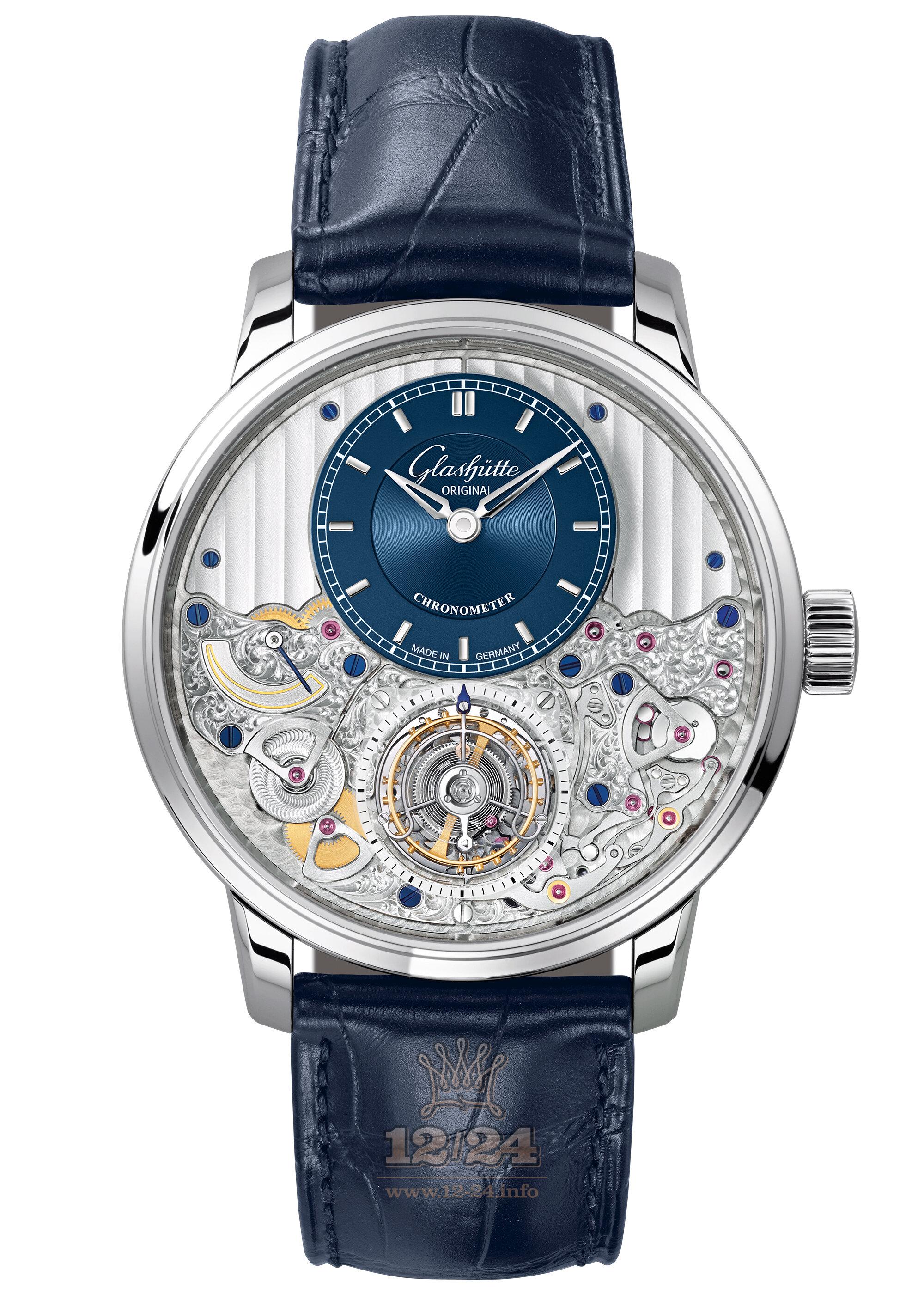 Glashutte Senator Watch 1-58-05-01-03-30 42 mm Platinum Case Silver Dark blue Dial