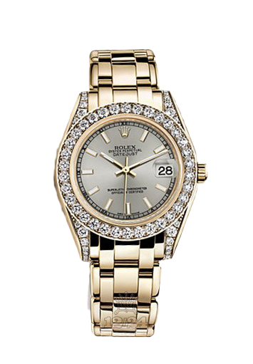 Rolex Pearlmaster Watch 81158-0044 34 mm Yellow gold Case Silver Dial