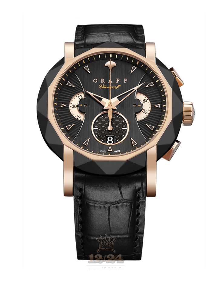 Graff ChronoGraff Watch CG45DLCPGB3 45 mm Pink gold DLC coating Case Black Dial