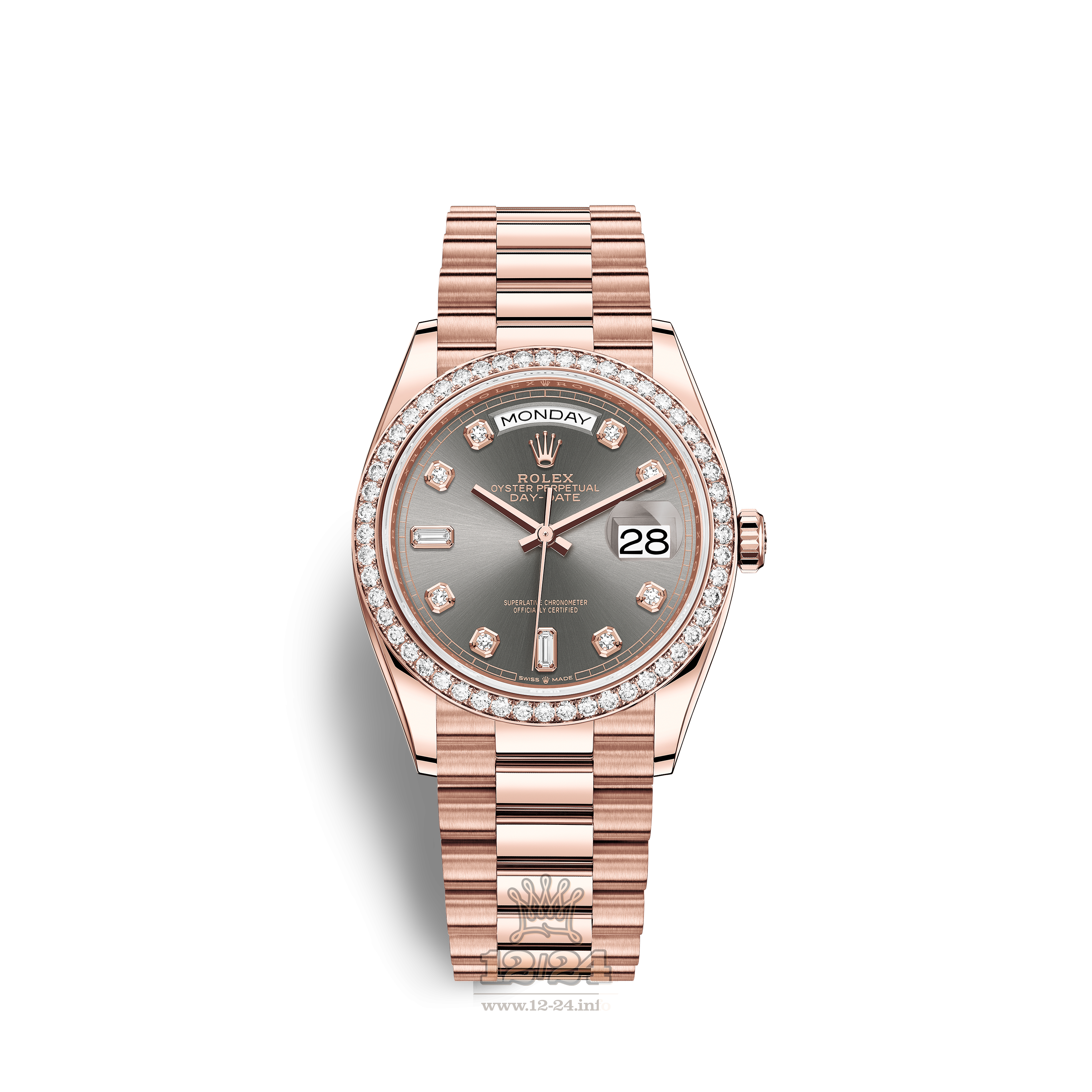 Rolex Day-Date Watch 128345rbr-0052 36 mm Pink gold Case Gray Dial