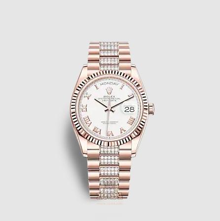 Rolex Day-Date Watch 128235-0053 36 mm Pink gold Case White Dial