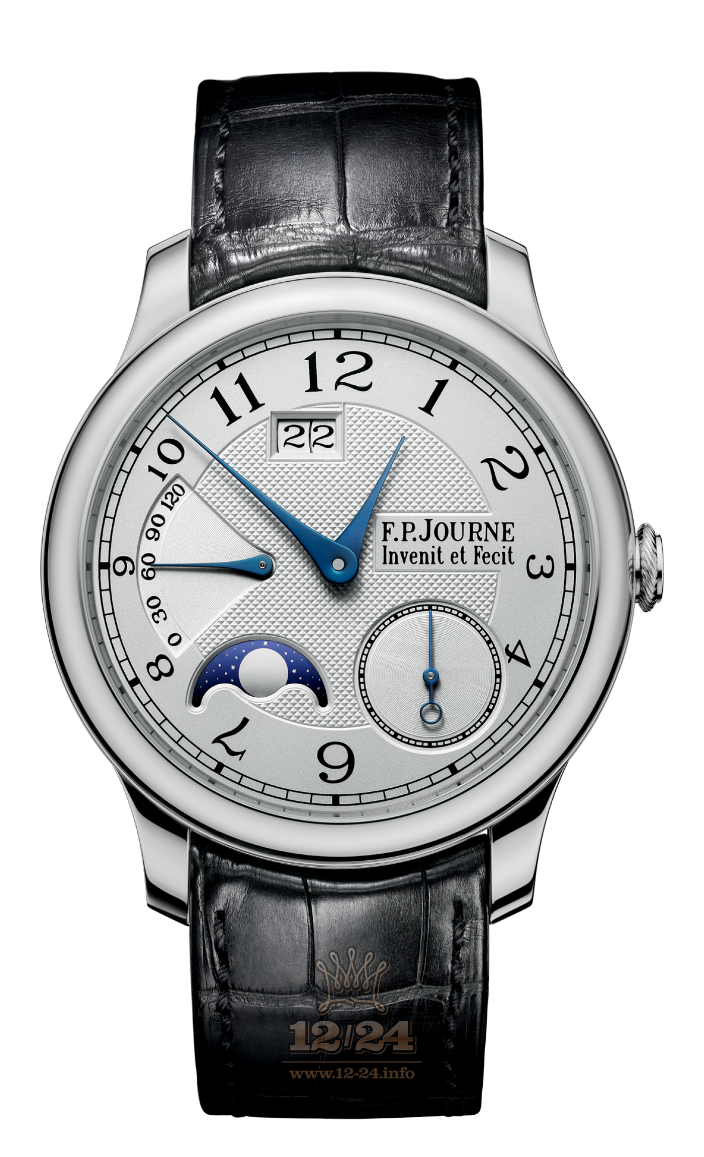 F.P.Journe Octa Watch FPJ-Co-Octa-AutomatLune-AL-Guilloche-CuirPl 40 mm Platinum Case Silver Dial