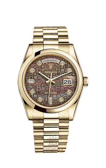 Rolex Day-Date Watch 118208-0084 36 mm Yellow gold Case Black Dial