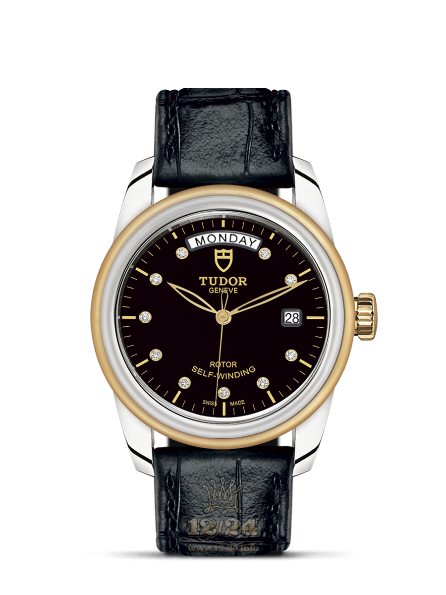 Tudor Glamour Watch M56003-0045 39 mm Stainless steel Yellow gold Case Black Dial