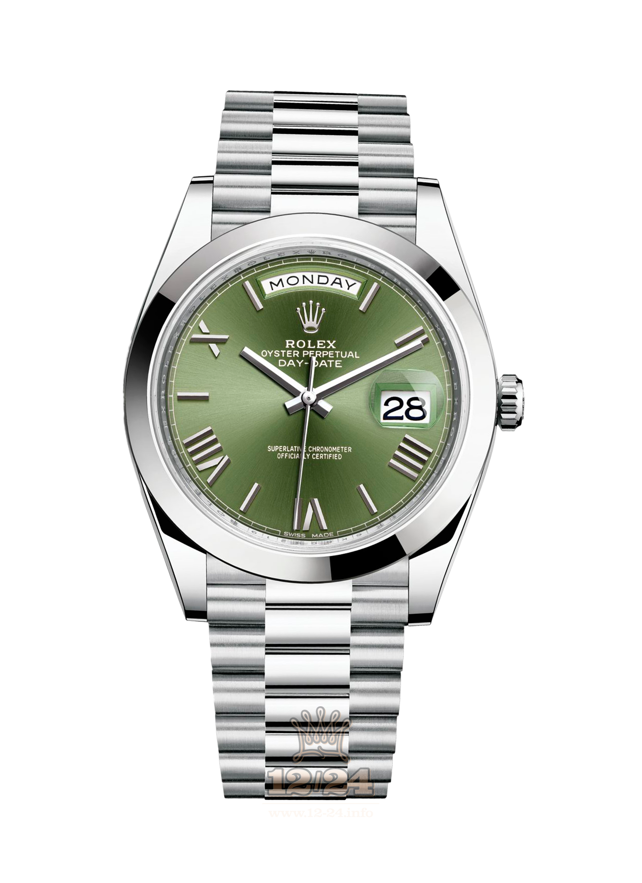 Rolex Day-Date Watch 228206-0027 40 mm Platinum Case Green Dial