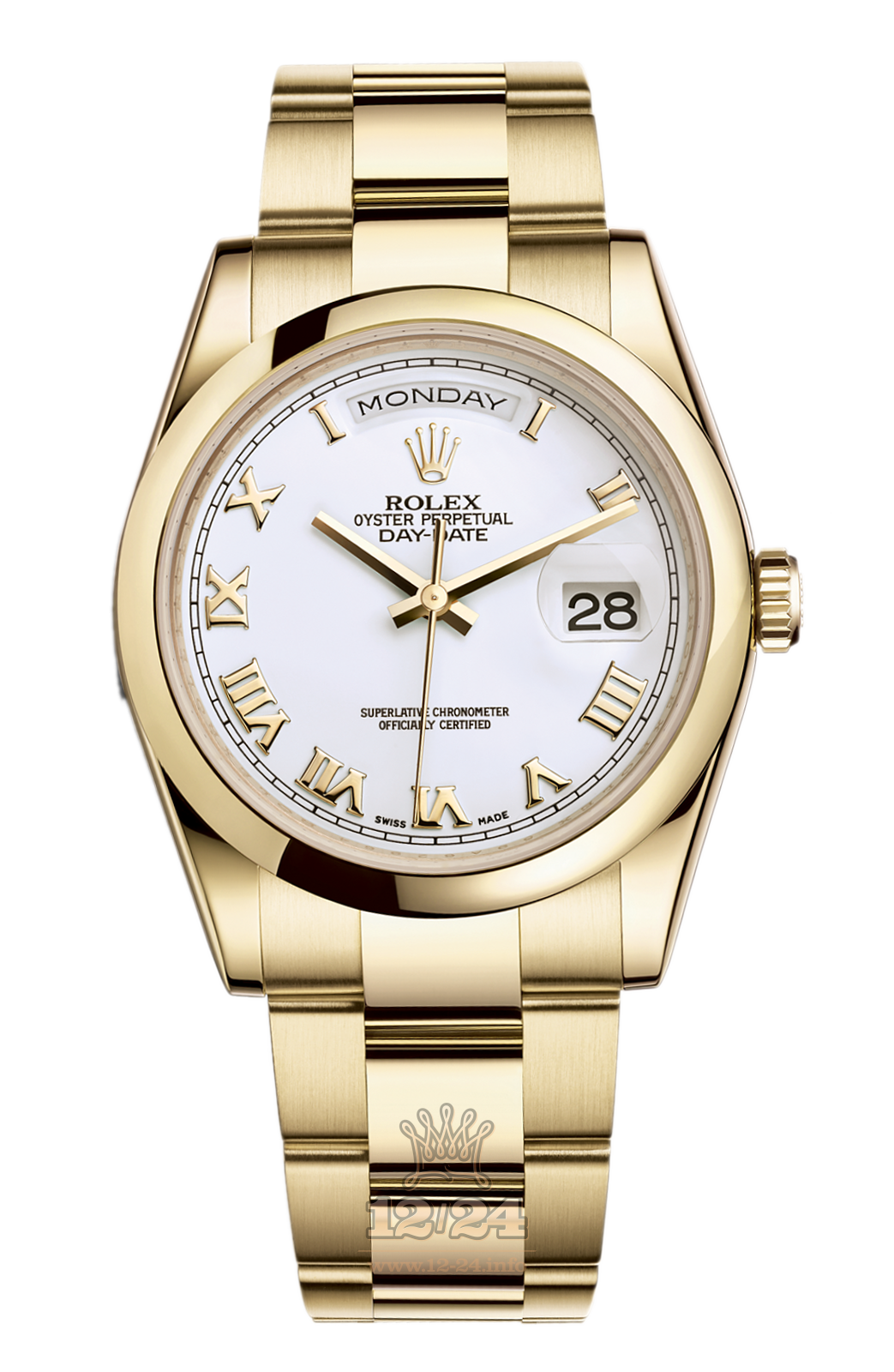 Rolex Day-Date Watch 118208-0087 36 mm Yellow gold Case White Dial