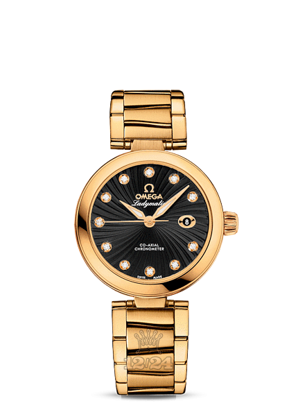 Omega Ladymatic Watch 425.60.34.20.51.002 34 mm Yellow gold Case Black Dial