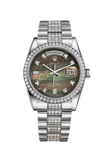 Rolex Day-Date Watch 118346-0074 36 mm Platinum Case Black Dial