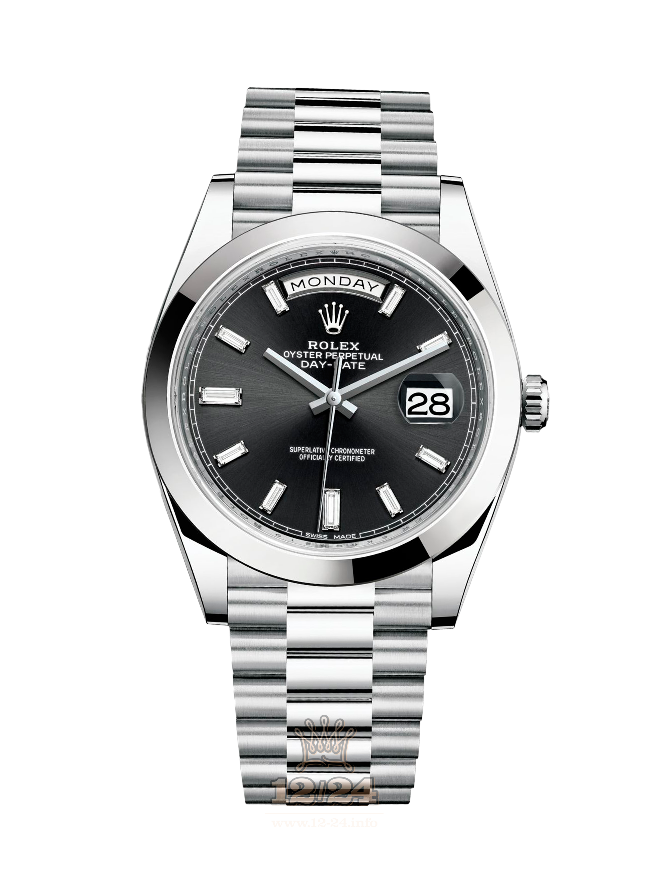 Rolex Day-Date Watch 228206-0013 40 mm Platinum Case Black Dial