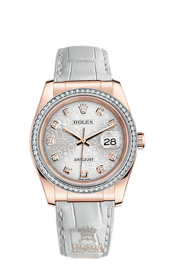 Rolex Datejust Watch 116185-0015 36 mm Pink gold Case Silver Dial